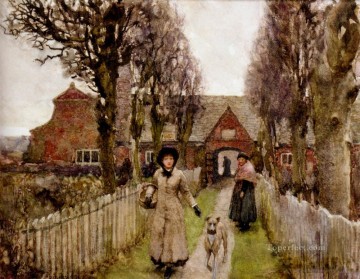 George Clausen Painting - Gaywood Almshouses Kings Lynn 1881 modern peasants impressionist Sir George Clausen